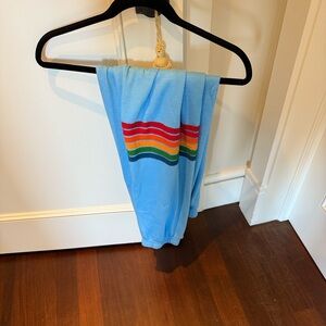 Aviator Nation Blue Sweatpants with Rainbow Stripes